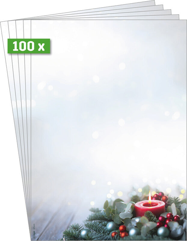 Sigel Motivpapier – A4, 90 g/m², mehrfarbig, Motiv: Candlelight Cheer – für Drucker und Kopierer – 100 Blatt