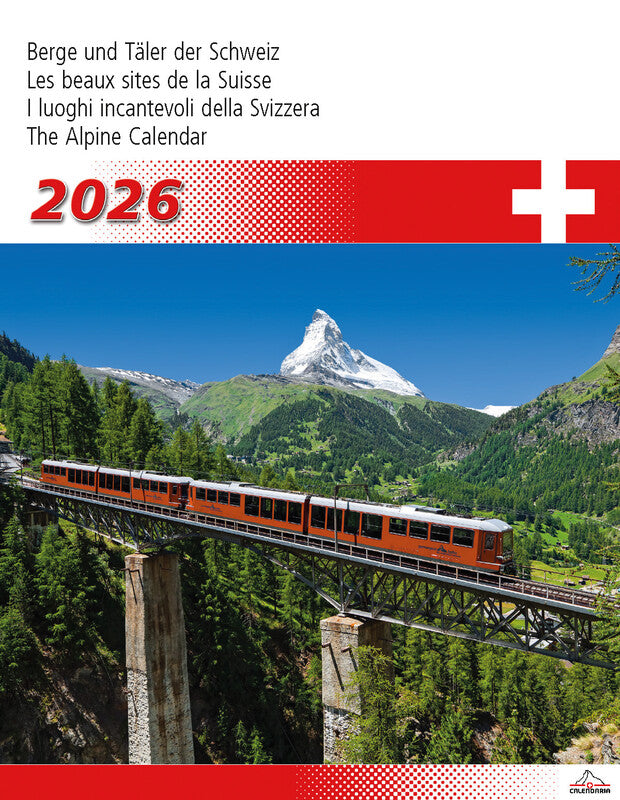 Calendaria Bildkalender Berge und Täler der Schweiz 2026 – 30 × 40 cm – mit Tagesfeldern, mit Aufhänger