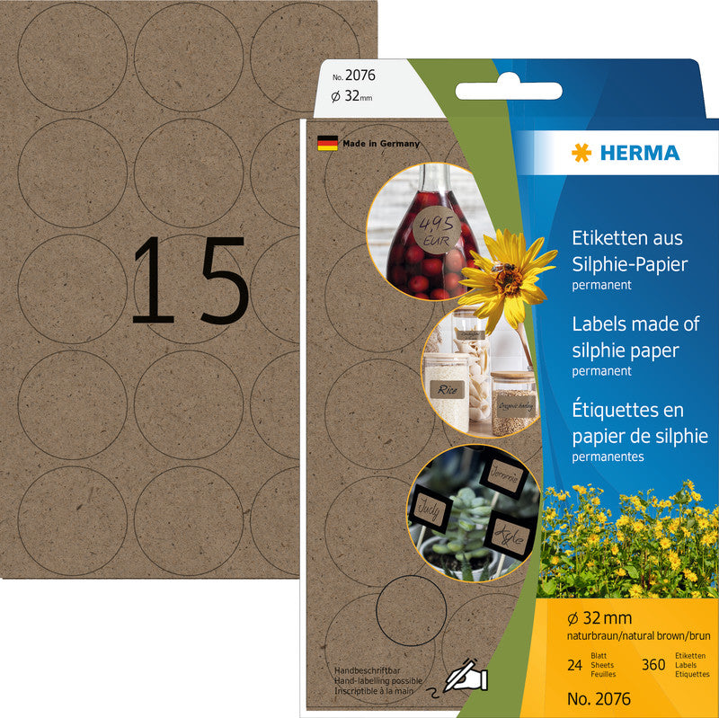 HERMA Schuletiketten – Ø 32 mm, 360 Stk, 24 Bogen, Papier, permanent haftend