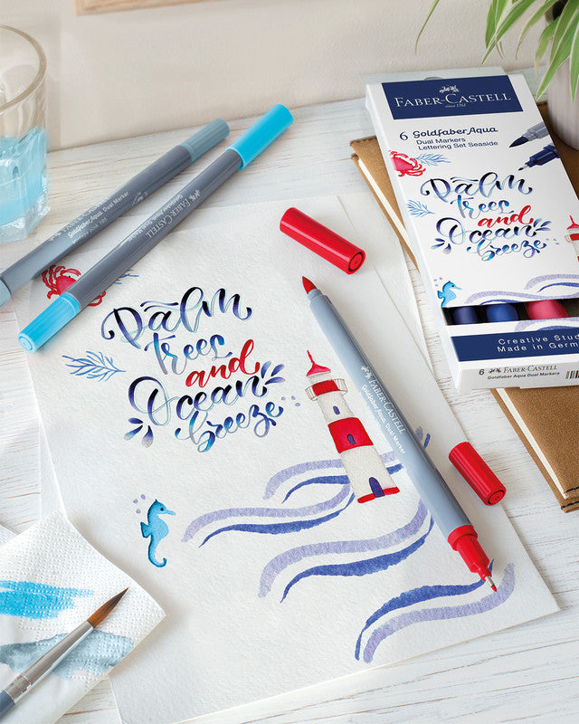 Faber-Castell Brush Pen Goldfaber Aqua – Feinspitze 0,6 mm/Pinselspitze – Hellkobaltblau – Wasservermalbar
