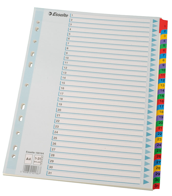 Esselte Register – für A4, Karton, 1–31, 31-teilig, mehrfarbig, 11-fach
