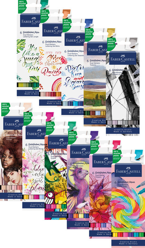 Faber-Castell Brush Pen Goldfaber Aqua – Pinselspitze – Sortiert – 6er-Set – Wasservermalbar