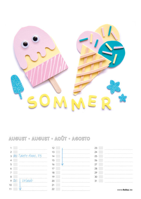 Folia Bastel-Dauerkalender – 17 × 24 cm – mit Tagesfeldern, mit Aufhänger