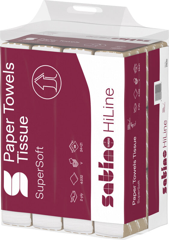 Satino hiline Falthandtücher V-Falz – 2-lagig, weiss, Zellstoff – 240 × 210 mm – Pack 12 × 336 Blatt