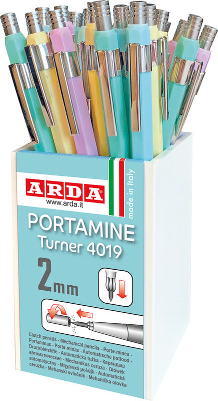 ARDA Turner 4019 Fallminenstift – 2 mm, B, mit Minenspitzer, Pastellfarben