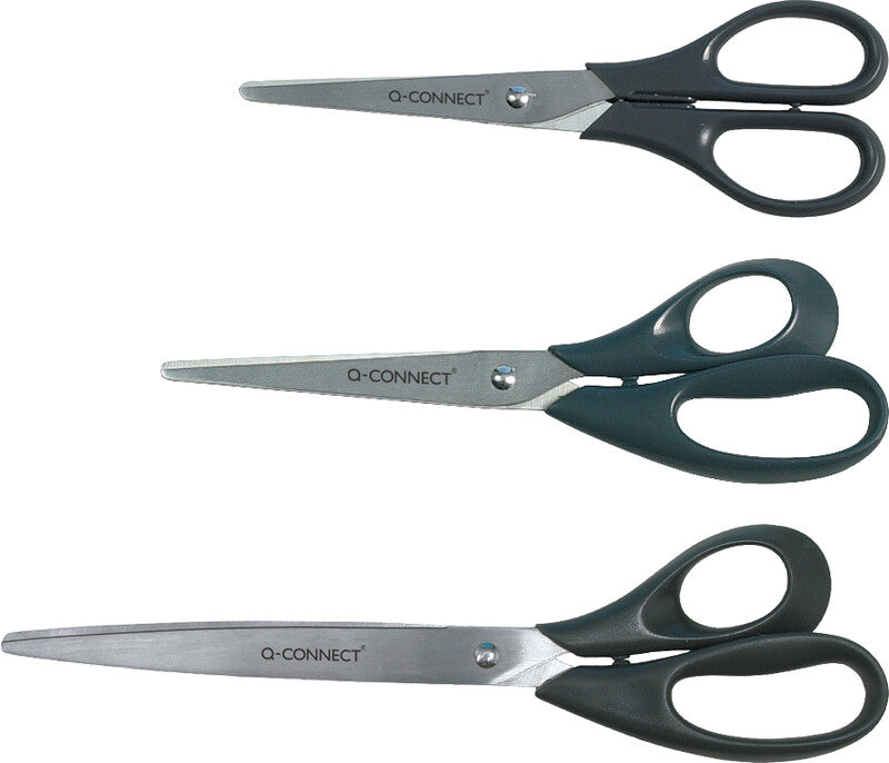 Q-Connect Universalschere – 21,0 cm, Edelstahl, für Rechts- und Linkshänder, abgerundet, Kunststoff, schwarz
