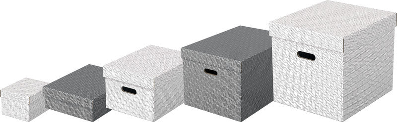 Esselte Archivschachtel A5 – Abnehmbarer Deckel, 200 × 150 × 255 mm, Grau, Karton, 3er Pack