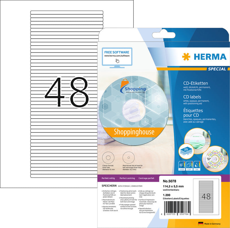 HERMA Special – Etiketten A4 114 × 6 mm – Papier – Laser/Inkjet – 48 pro Blatt, 25 Blätter (1'200 Stk.)