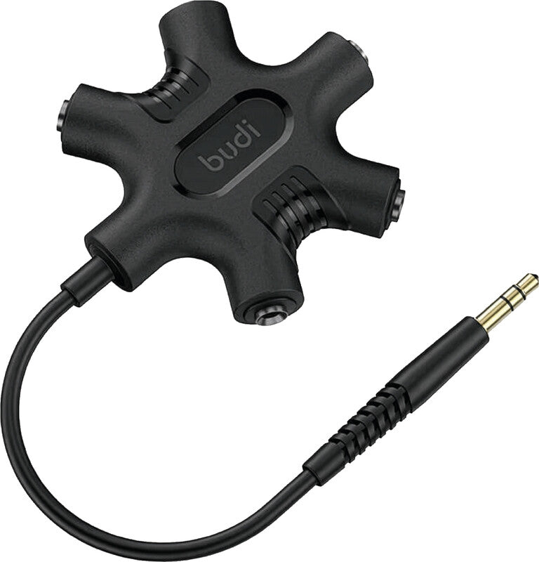 Budi Adapterkabel – 3,5 mm auf 5×3,5 mm – für Smartphones, Media Player, Tablets – 0,6 m – Schwarz