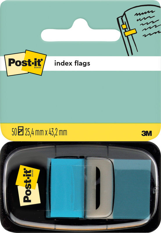 Post-It Registerindex – 25 × 43 mm, Kunststoff, türkis, unbedruckt, mit Spender