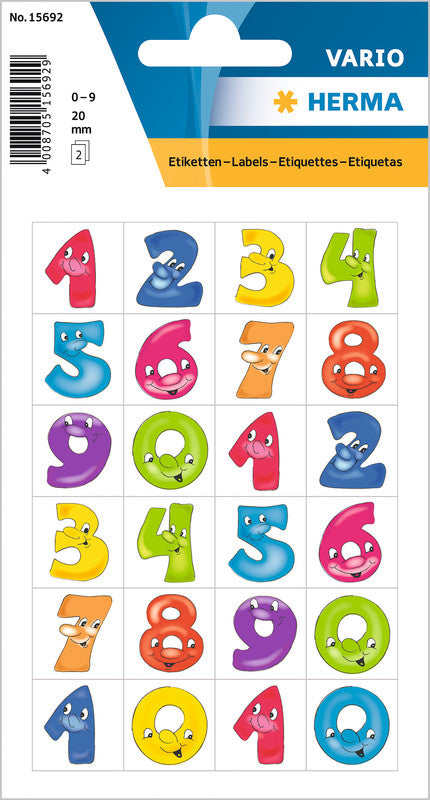 HERMA Vario Schmucketiketten – Motiv Zahlen – Papier, 48 Stk, 2 Bogen