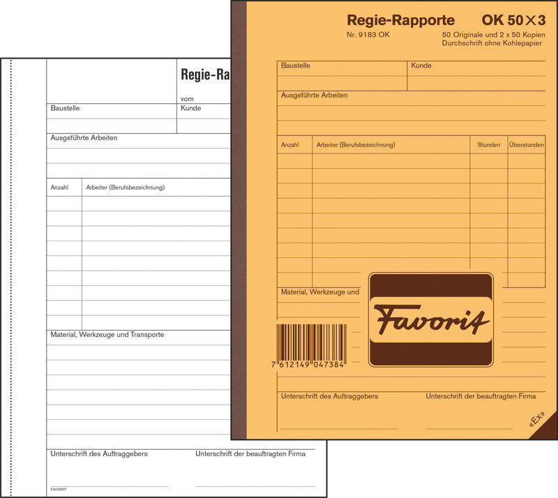 Favorit Formularblock – Regie-Rapporte, mehrsprachig, 50 Blatt, A5