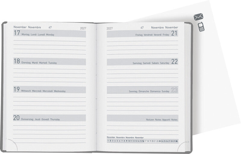 Biella Memento Trend Agenda – 1 Woche/2 Seiten, gebunden, 10,1 × 14,2 cm, 2027, Geometrisch, FSC