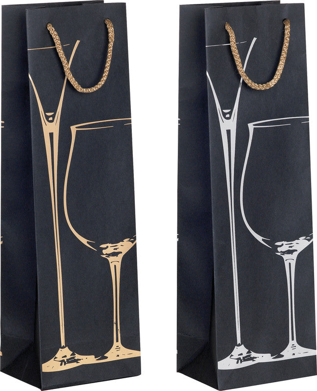 Zoewie Flaschentüte Everyday – Glas Wein – mit Heissfolienprägung – 120 × 390 × 90 mm – silber