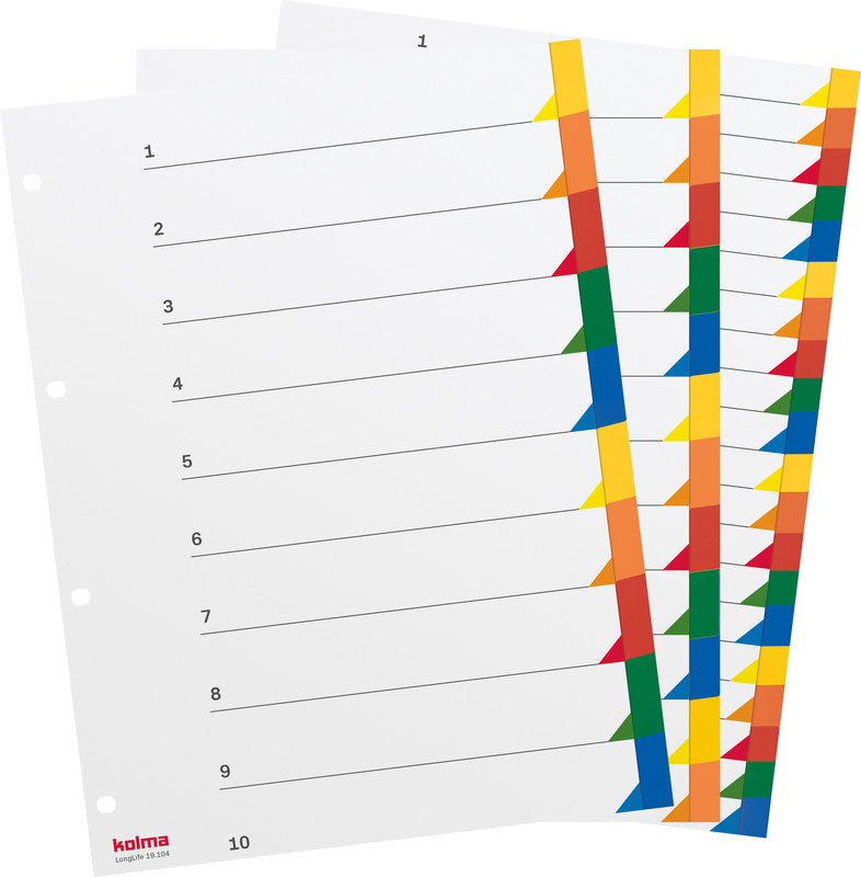 Kolma Register – A4, 20-teilig, PVC, farbig, unbedruckt, mit Indexblatt, 4-fach gelocht