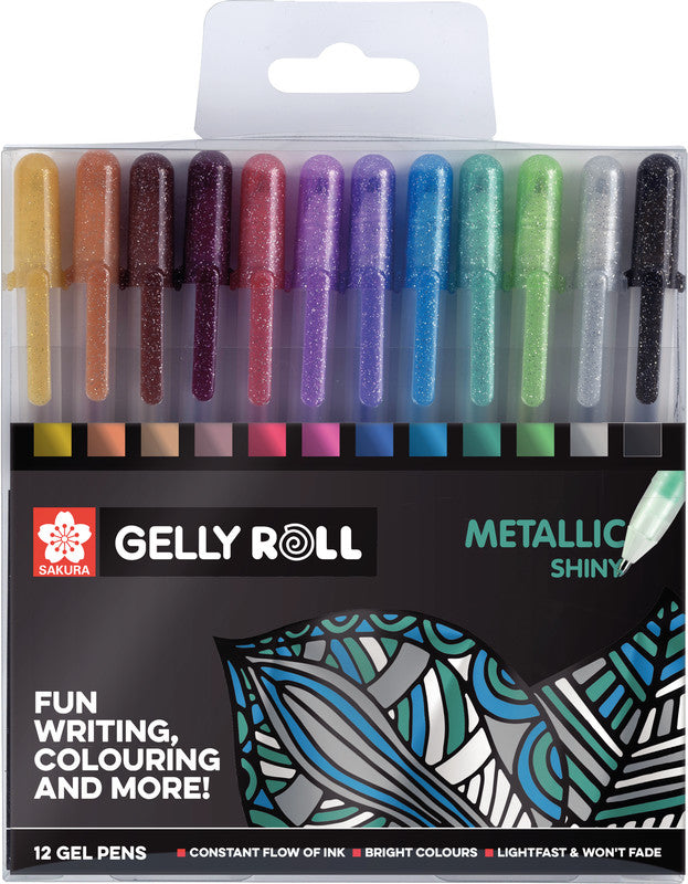 Sakura Gelly Metallic Gelschreiber 12er Set – 12 Farben, 0,5 mm, lichtbeständig, schnelltrocknend, Kappe