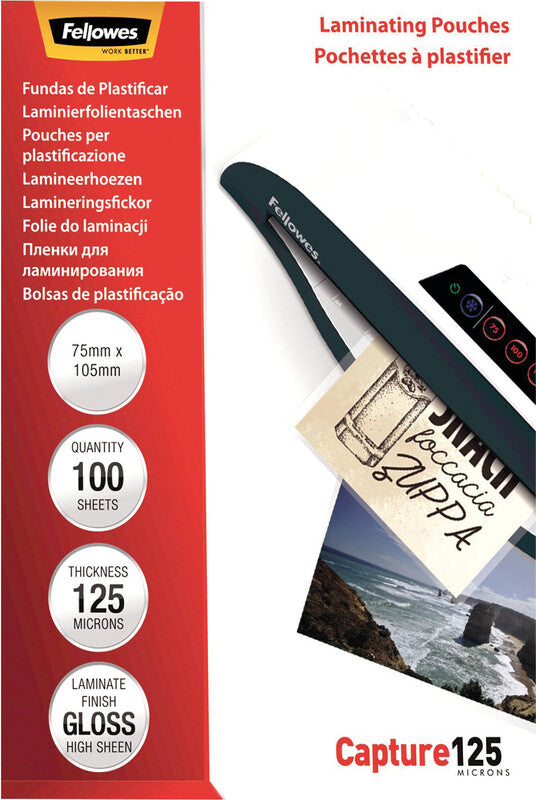 Fellowes Laminierfolien 75 × 105 mm – 125 µm, glänzend, 100 Stück