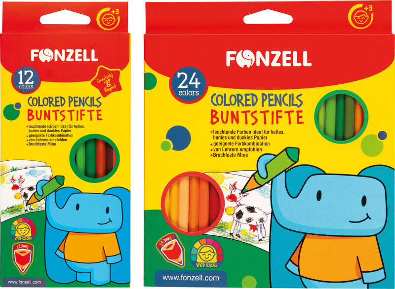 Fonzell Farbstifte-Set – 12 Farben, Dreikant, Mine Ø 3,3 mm, Kartonetui