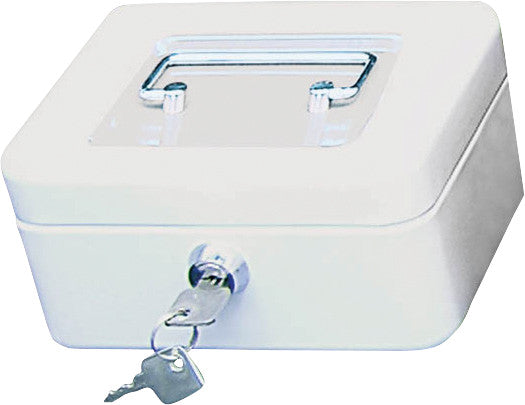 Wedo Geldkassette – mit Schlüssel – 15,2 × 11,5 × 8 cm – Weiss – Stahl