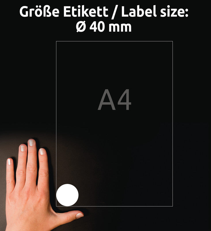 Avery L3415-100 – Markierungspunkte Ø 40 mm – 24 pro Blatt, 100 Blätter (2'400 Stk.) – Papier – permanent haftend