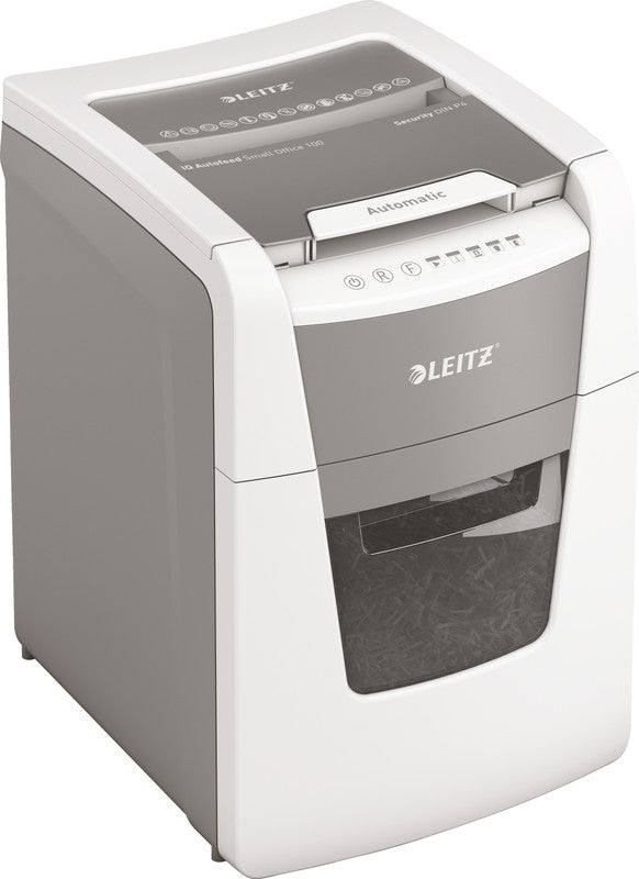 Leitz Aktenvernichter mit Autofeed 100 Blatt, DIN P-4, Partikelschnitt 4 × 30 mm, 8 Blatt, 34 l, A4