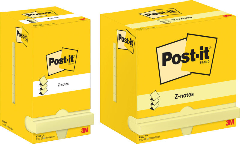 Post-it Haftnotizen Z-Notes – 127×76 mm – Gelb, 12×100 Blatt, PEFC