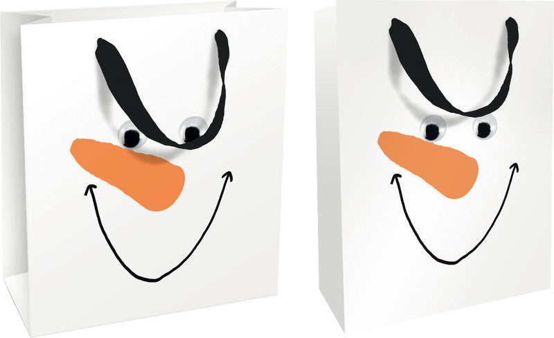 Braun + Company Tragetasche – Happy Snowman – Papier, matt laminiert, mit Wackelaugen – 180 × 210 × 80 mm