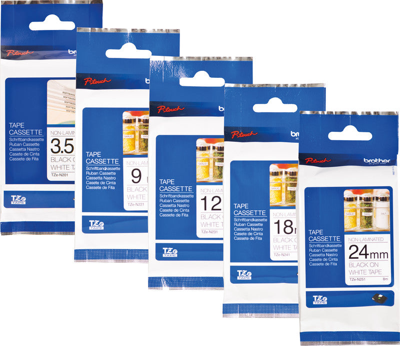 Brother Schriftband – 12 mm × 8 m, weiss, schwarz, TZe
