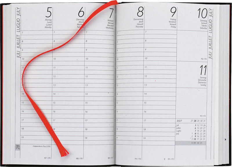 Biella LONGATTI Agenda – 1 Woche/2 Seiten, Gebunden, 10,4 × 14,8 cm, 2026, Mehrsprachig, Schwarz