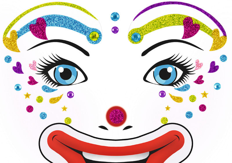 HERMA Face-Art-Sticker aus Glitterfolie, Motiv Clown Lotta, 127 × 91 mm, 33 Stück, wiederablösbar
