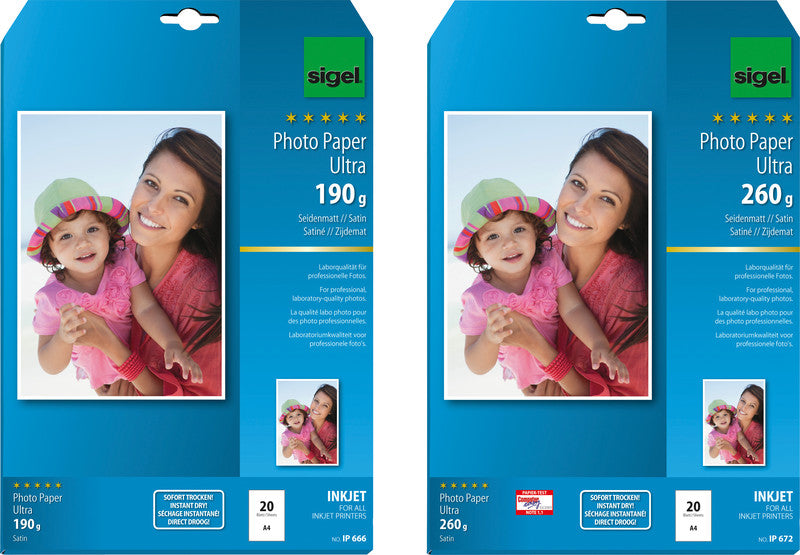 Sigel Fotopapier – seidenmatt, A4, 190 g/m², 50 Blatt – für Inkjet-Drucker