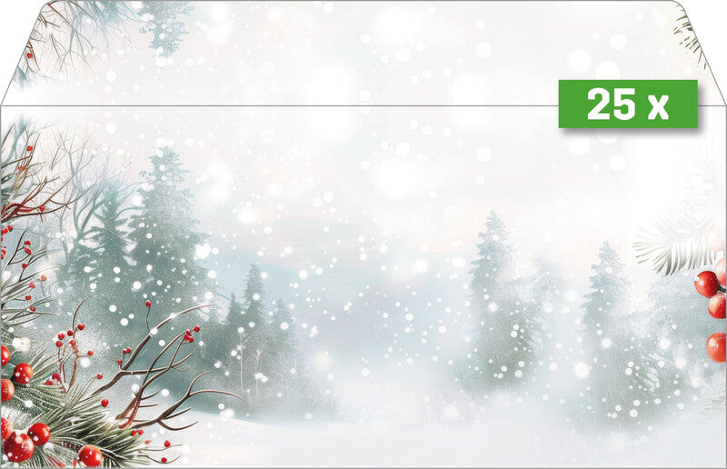 Sigel Weihnachts-Couvert C5/6 Scandinavian Snow, mehrfarbig, Nassklebung, 90 g/m², mit Innendruck – 25 Stk.