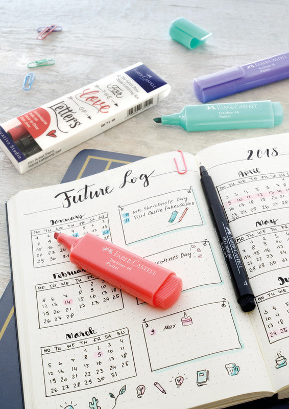 Faber-Castell Tuschestift Pitt Artist Pen Lettering, Strichbreite 0,3–1,5 mm, wasserfest, 4 Stk.
