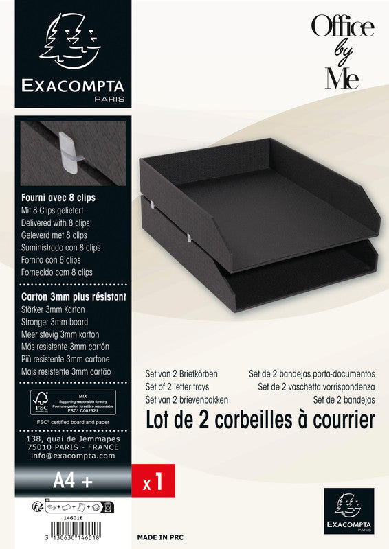 Exacompta Office by Me – Briefkorb-Set für A4+, Recycling-Karton, Schwarz, 2er-Set, 260 × 130 × 337 mm