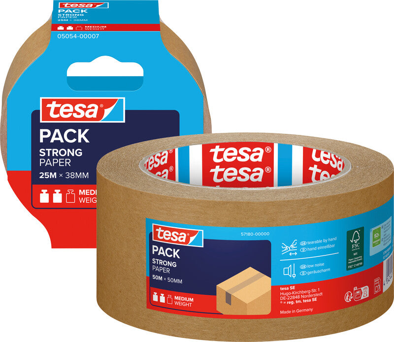 tesa Papier-Verpackungsband – 38 mm × 25 m, braun, stark, eco:plus