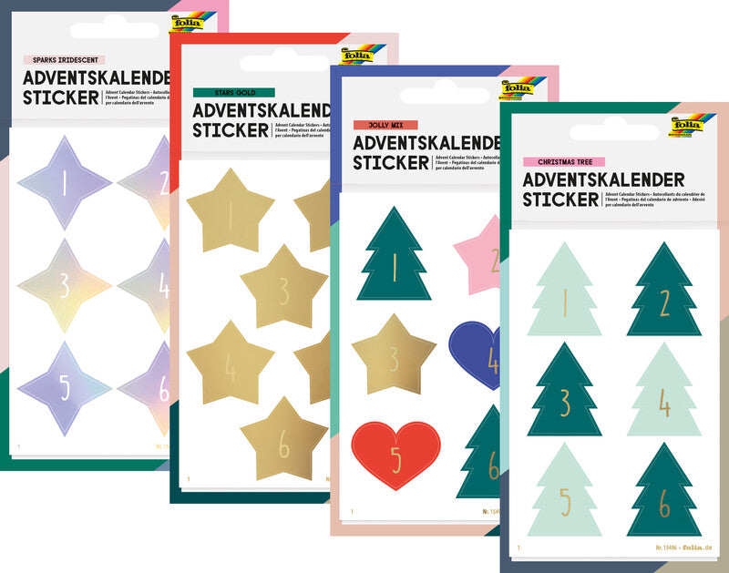 Folia Schmucketiketten, Adventskalender 1–24 – 90 × 140 mm – Gold – 24 Stk.