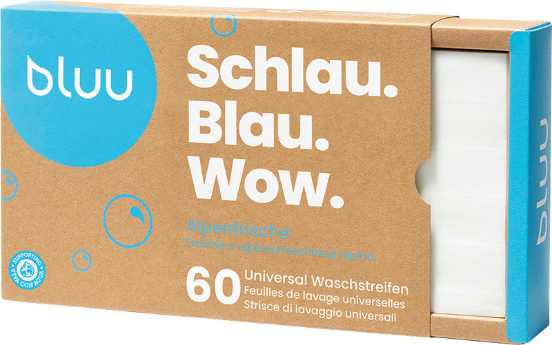 Bluu Waschstreifen, für alle Textilien, vegan, Alpenfrische, 60 Streifen