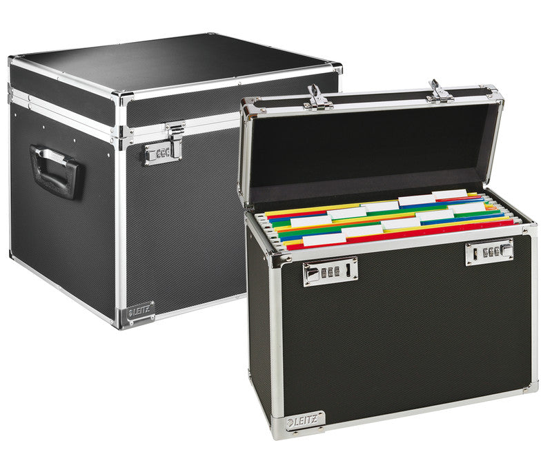 Leitz Hängemappen-Box A4 – für 15 Hängemappen, mit Tragegriff, 365 × 340 × 365 mm, Schwarz, Holz