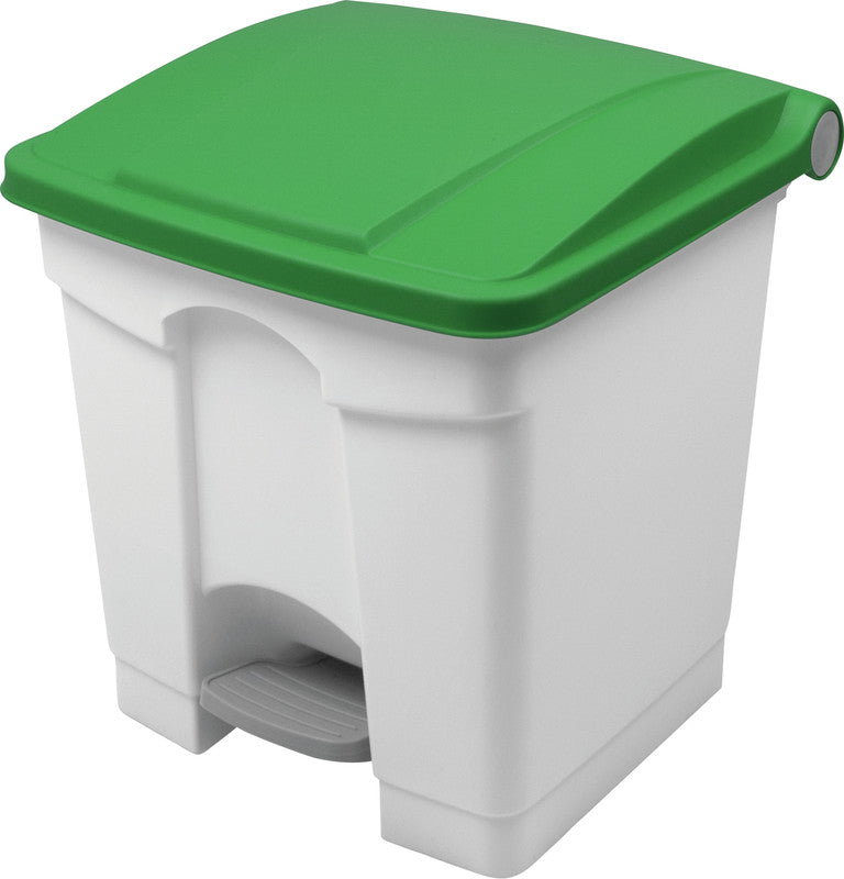 Helit Abfallcontainer the step – 30 l – mit Deckel – Kunststoff, weiss – B × H × T 410 × 440 × 400 mm