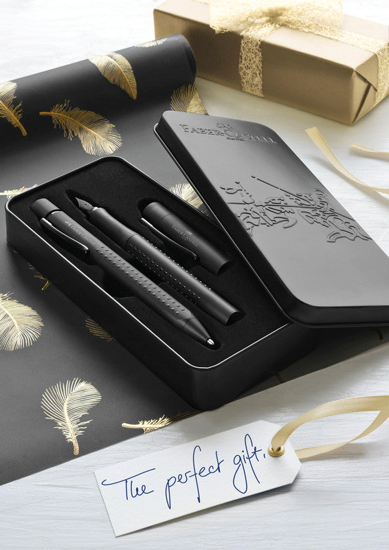 Faber-Castell Grip Edition Schreibset – Kugelschreiber XB & Füllfederhalter M – Blau – Metalletui – 2-teilig
