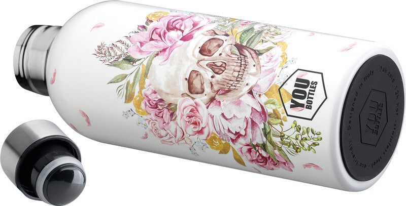 Youbottles Trinkflasche Dual – 0.5 l – Edelstahl, isoliert, Schraubverschluss – Floral Vintage Skull