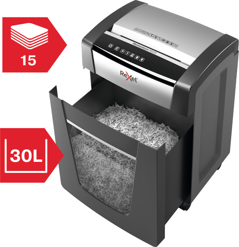 Rexel Momentum M515 – Aktenvernichter, DIN P-5, Mikroschnitt 2 × 15 mm, 15 Blatt, 30 l, A4