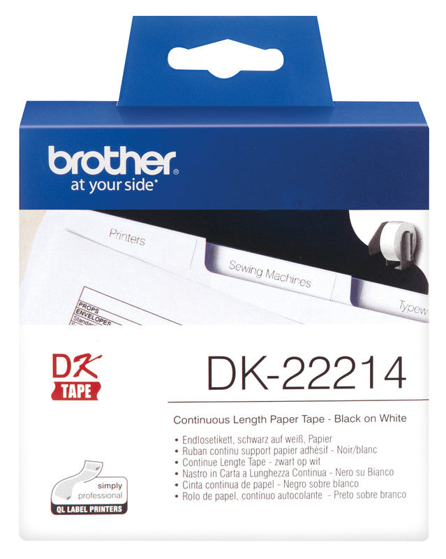 Brother Endlos-Etiketten DK, 12 mm × 30,5 m, weiss, Papier, selbstklebend, für Thermo-Etikettendrucker