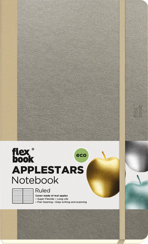 Flexbook Notizbuch – 130 × 210 mm – 192 Seiten – 100 g/m² – gebunden, Gummiband, abgerundete Ecken – silber