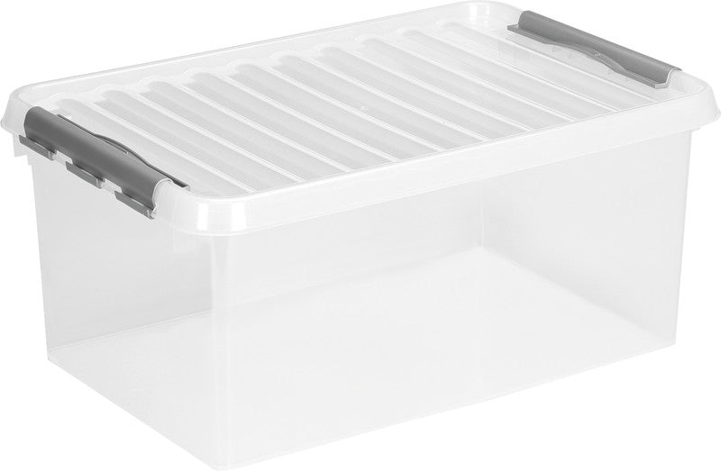 Helit die q-line Aufbewahrungsbox 45 l – mit Deckel, stapelbar, 600 × 260 × 400 mm, transparent, Kunststoff