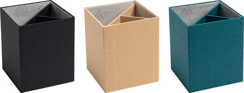 Exacompta OfficeByMe 67602E Stifteköcher – 3 Fächer, Beige, Karton (FSC), B 90 × H 110 × T 90 mm