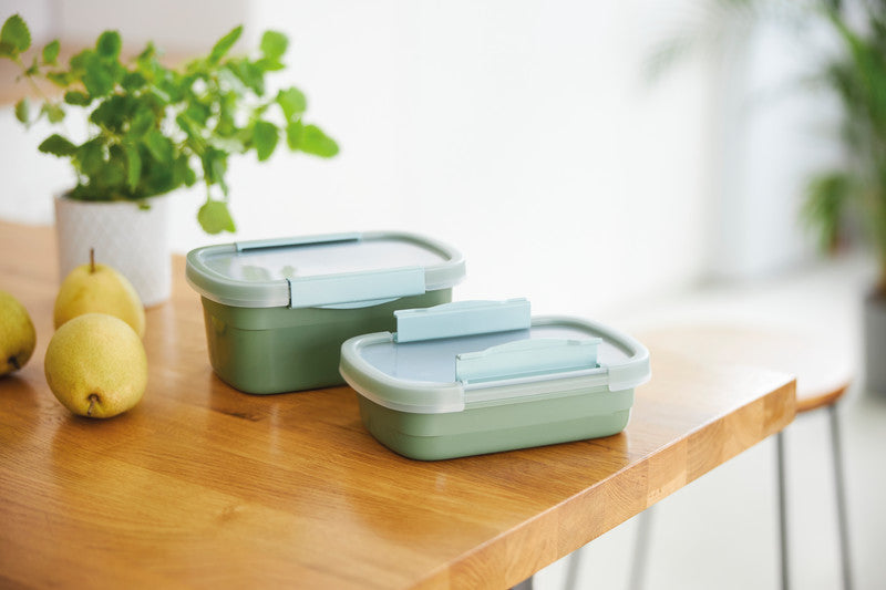 Rotho Kühlschrankdose Clic Eco – 1,5 l – rechteckig – Kunststoff – Blau – 15 × 9,6 × 22 cm