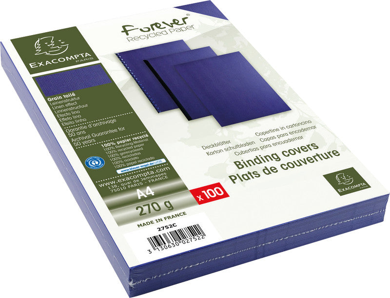 Exacompta Forever Umschlagdeckel – A4 – 270 g/m², Leinenstruktur, Blau – 100 Stk.