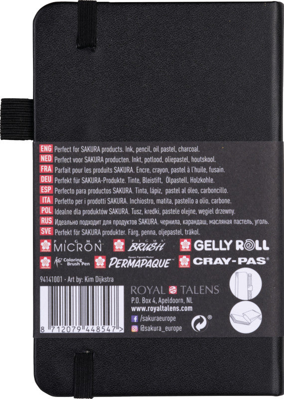 Sakura Skizzenbuch, 9 × 14 cm, 140 g/m², 160 Seiten, schwarz, mit Gummiband, säurefrei