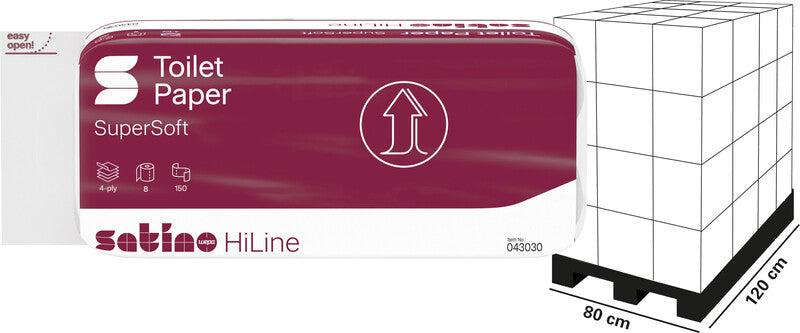 Satino hiline Toilettenpapier – 4-lagig, Zellstoff, Blattgrösse 94 × 130 mm, 150 Blatt/Rolle – 8 Rollen